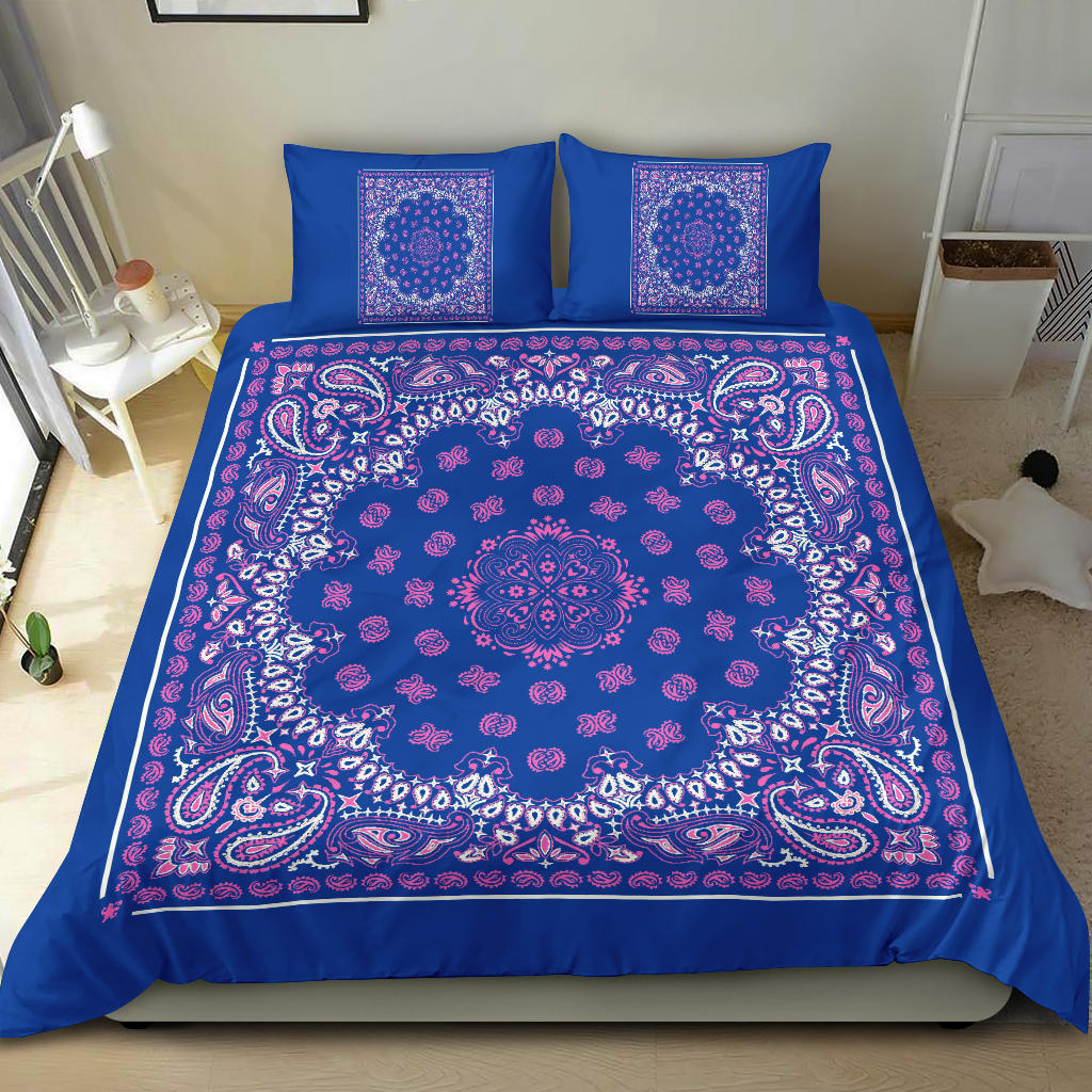 D4 Duvet Set - Blue and Pink Bandana w Shams
