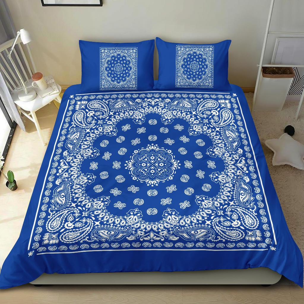 D4 Duvet Set Blue White Traditional Bandana w Shams