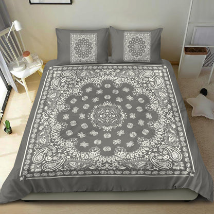 D4 Duvet Cover Set - Gray and White Bandana w Shams
