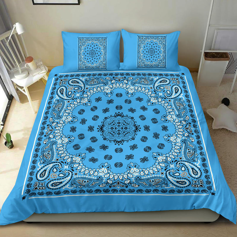 D4 Duvet Cover Set - Traditional Lt Blue Bandana w Shams