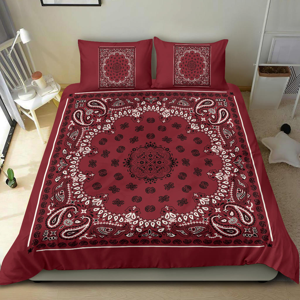 D4 Duvet Cover Set - Traditional Maroon Bandana w Shams