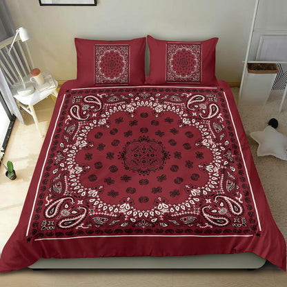 D4 Duvet Cover Set - Traditional Maroon Bandana w Shams