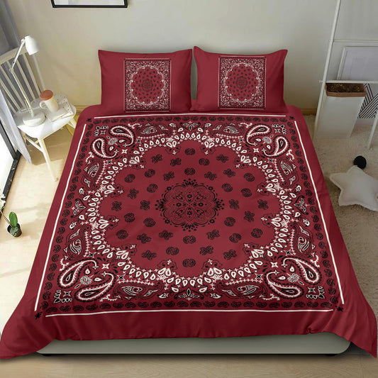 D4 Duvet Cover Set - Traditional Maroon Bandana w Shams
