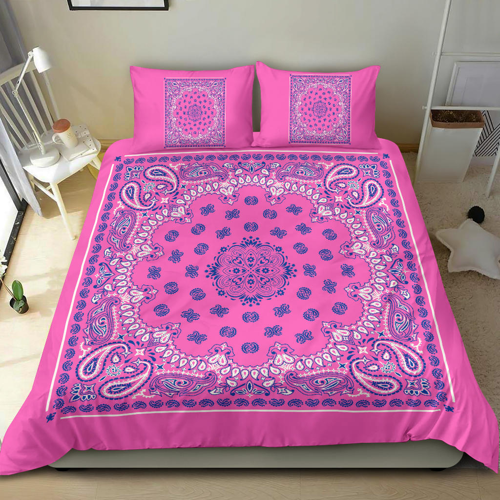 D4 Duvet Cover Set - Pink and Blue Bandana w Shams