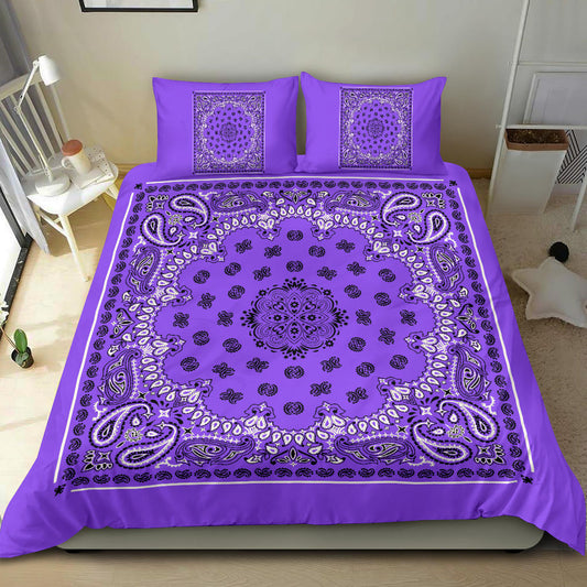 D4 Duvet Cover Set - Traditional Purple Bandana with Shams