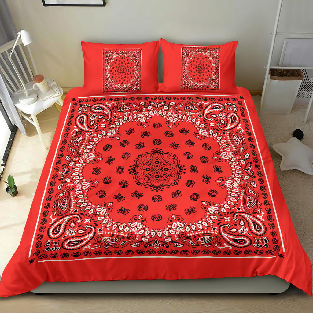 D4 Duvet Cover Set - Traditional Red and Black w Shams
