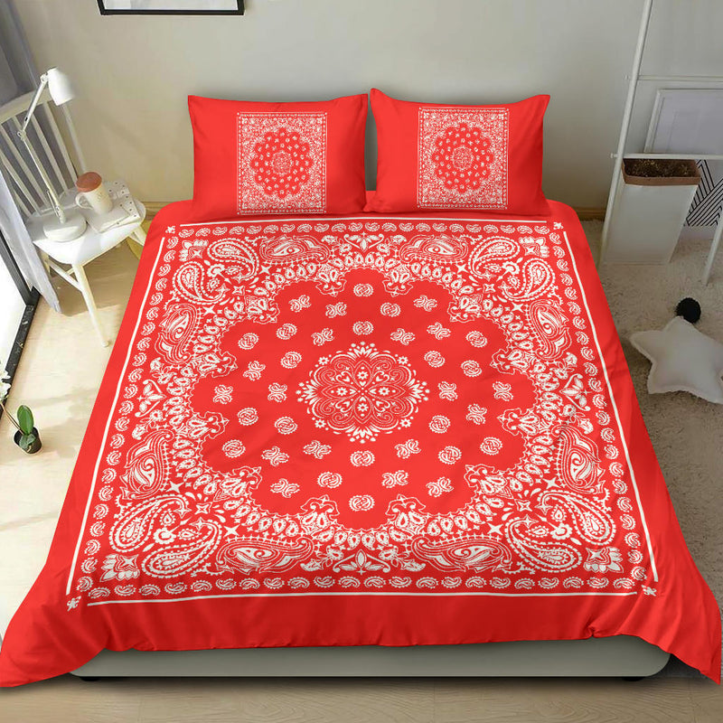 D4 Duvet Cover Set - Red and White Bandana w Shams