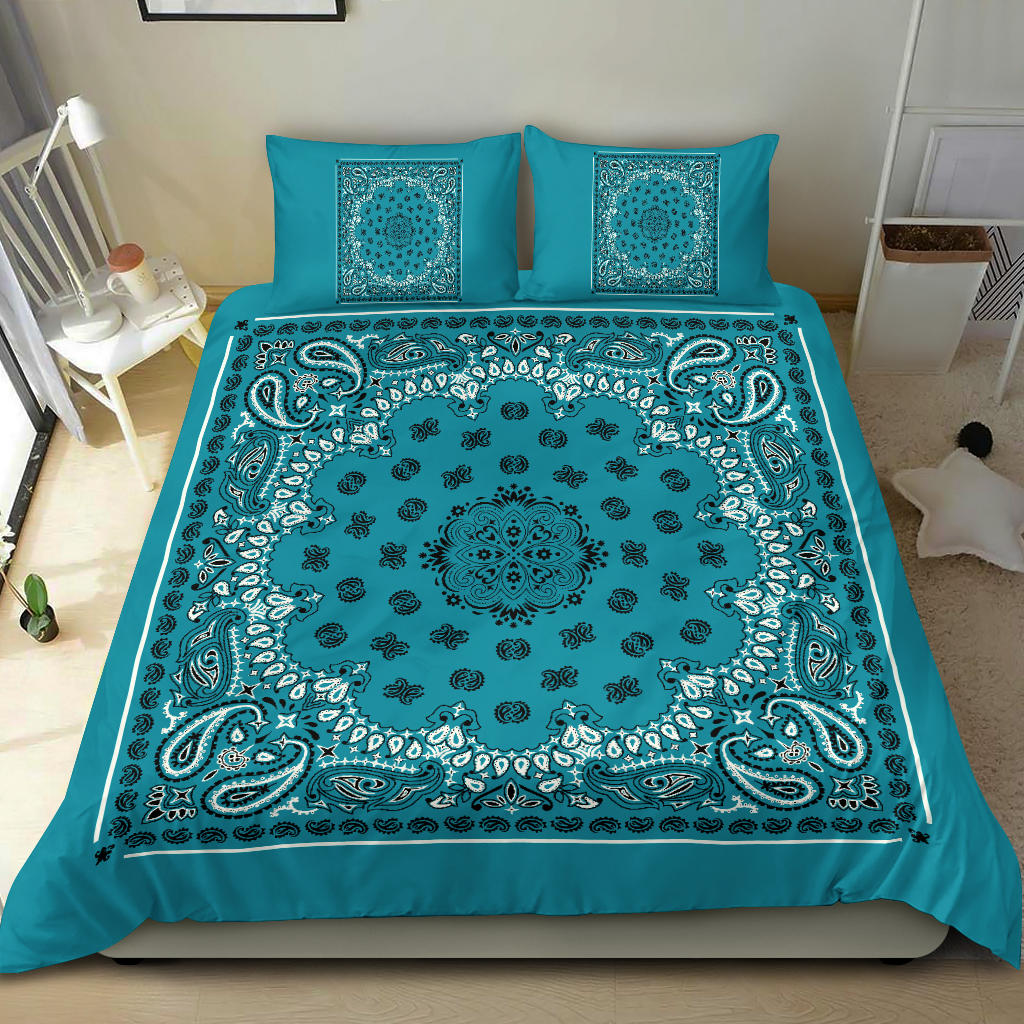 D4 Duvet Cover Set - Traditional Teal Bandana w Shams