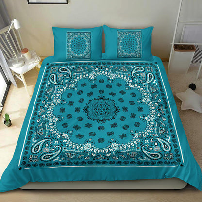 D4 Duvet Cover Set - Traditional Teal Bandana w Shams