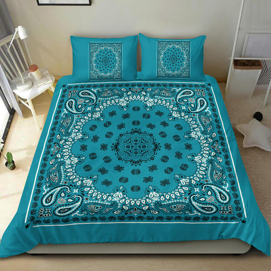D4 Duvet Cover Set - Traditional Teal Bandana w Shams