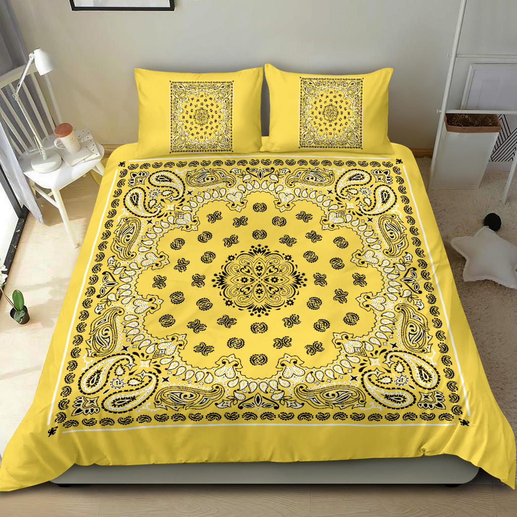 D4 Duvet Cover Set - Traditional Yellow Bandana w Shams
