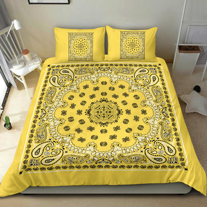 D4 Duvet Cover Set - Traditional Yellow Bandana w Shams