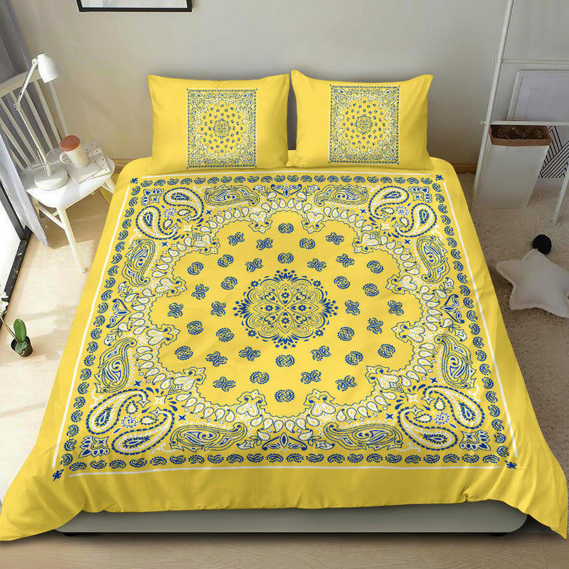 D4 Duvet Cover Set - Yellow and Blue Bandana with Shams