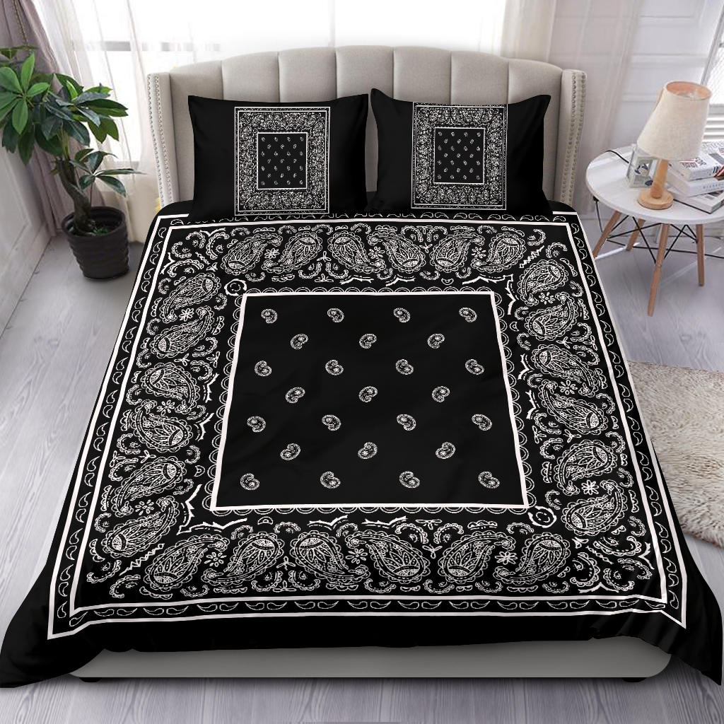 Duvet Cover Set - Black White Bandana