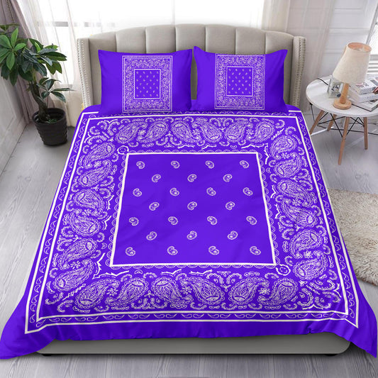 Duvet Cover Set - Violet and White Bandana
