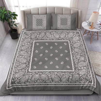 Duvet Cover Set - Gray and White Bandana