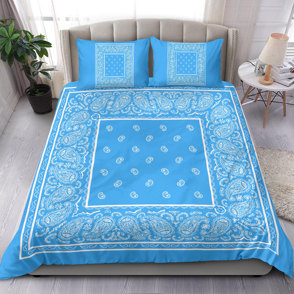 Duvet Cover Set - Lt Blue and White Bandana