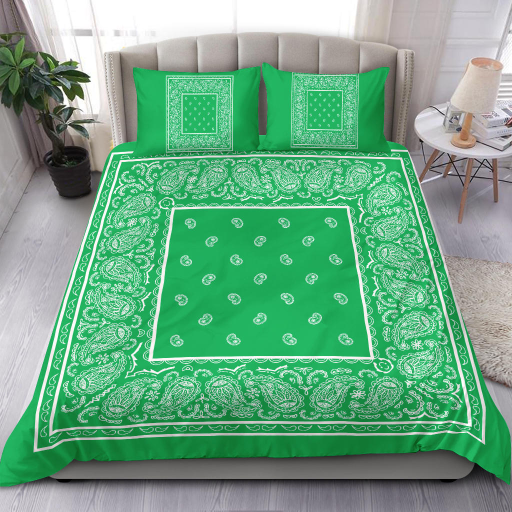 Duvet Cover Set - Green and White Bandana