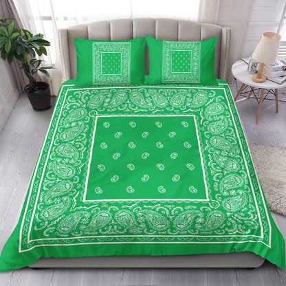 Duvet Cover Set - Green and White Bandana
