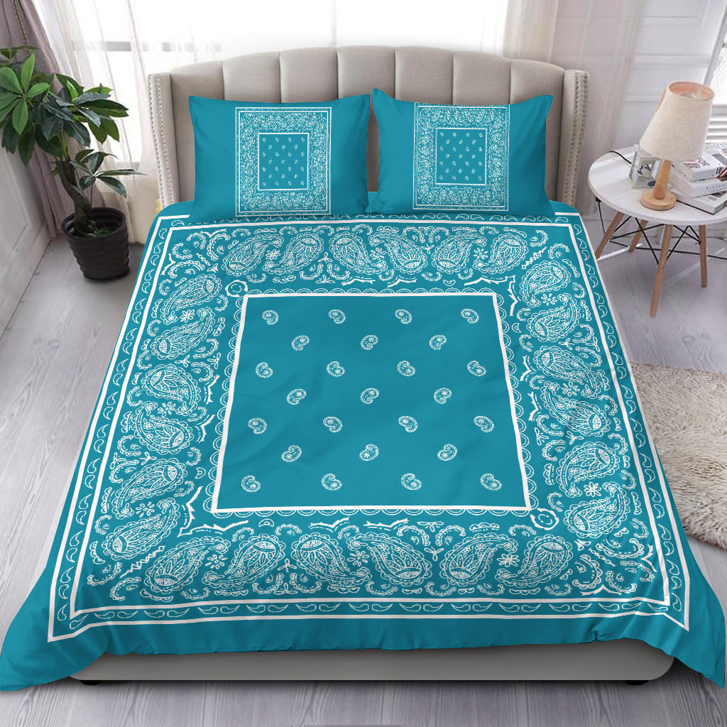 Duvet Cover Set - White and Teal