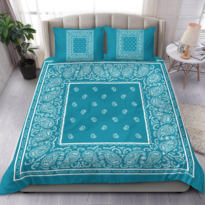 Duvet Cover Set - White and Teal