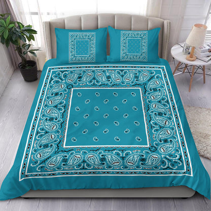 Duvet Cover Set - Teal White and Black Bandana