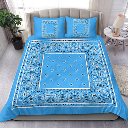 Duvet Cover Set - Lt Blue and Black Bandana