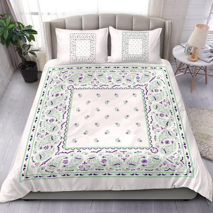 Duvet Cover Set  - White and Minty Green Bandana