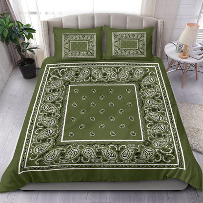 Duvet Set - Army Green Traditional Bandana w Shams