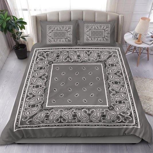 Duvet Set - Gray Traditional Bandana w Shams