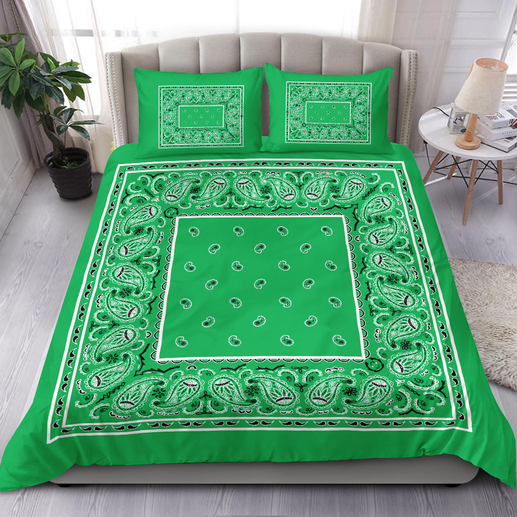 Duvet Set - Green Traditional Bandana w Shams
