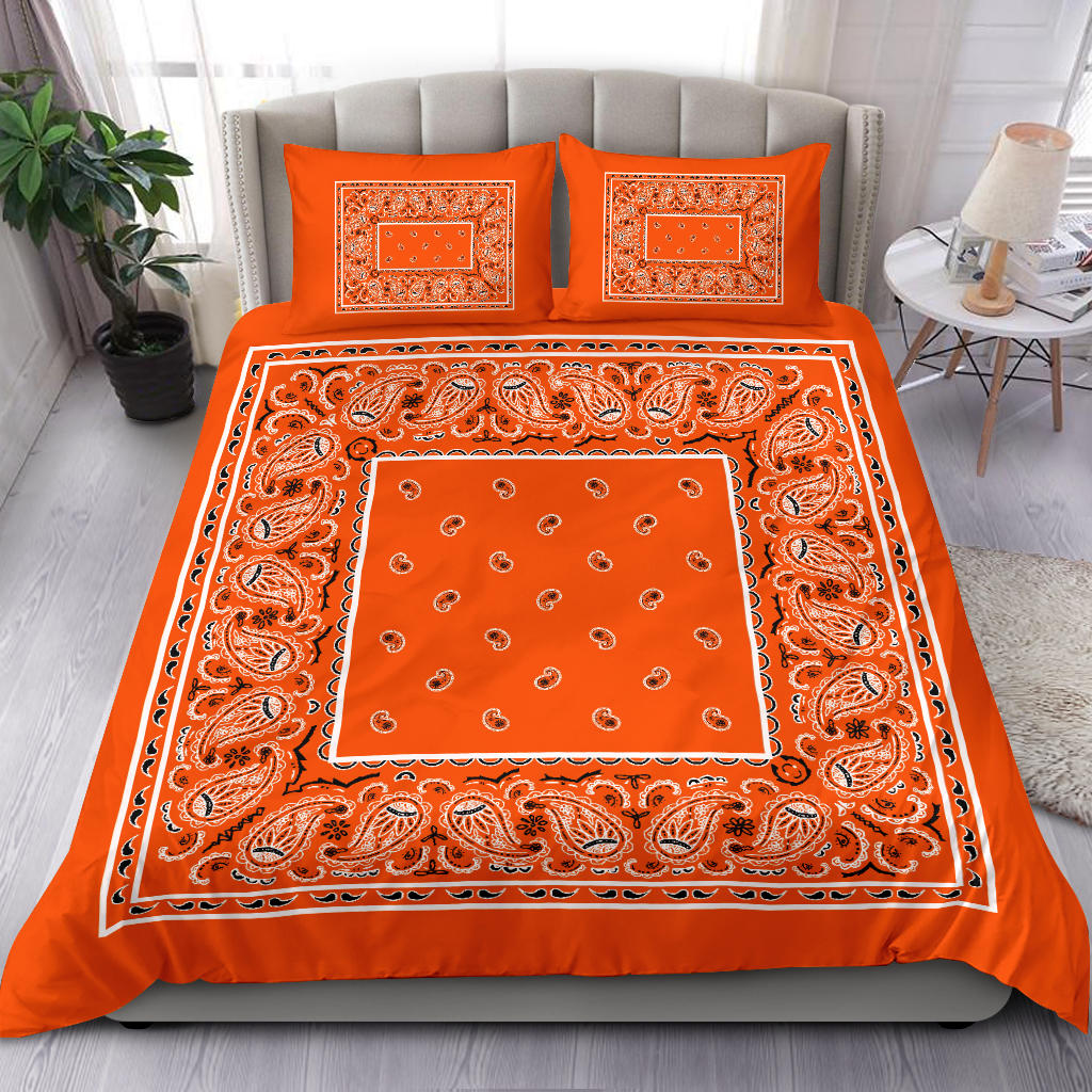 Duvet Set - Bright Orange Traditional Bandana w Shams