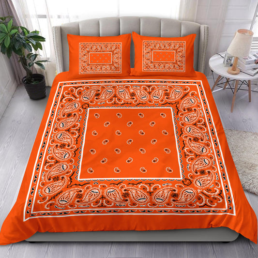 Duvet Set - Bright Orange Traditional Bandana w Shams