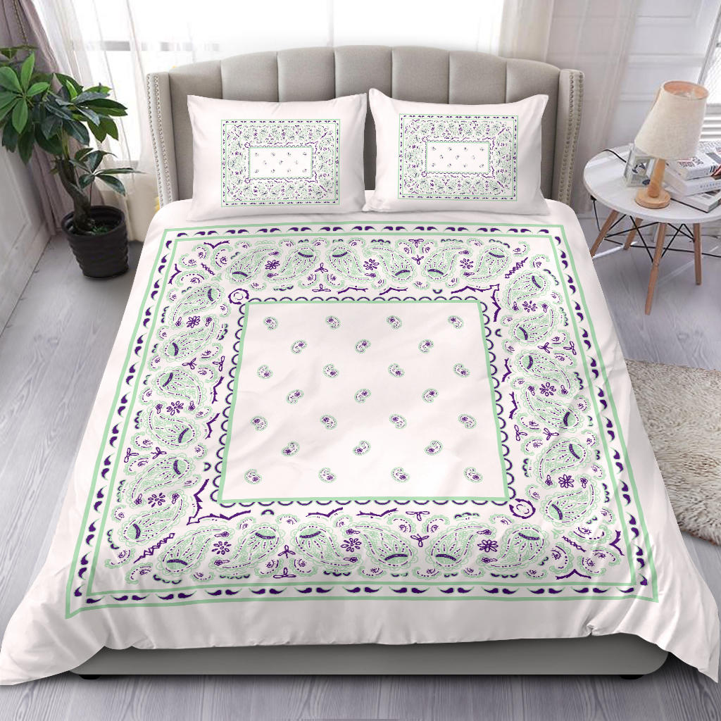 Duvet Set - Minty White Traditional Bandana w Shams