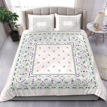 Duvet Set - Minty White Traditional Bandana w Shams