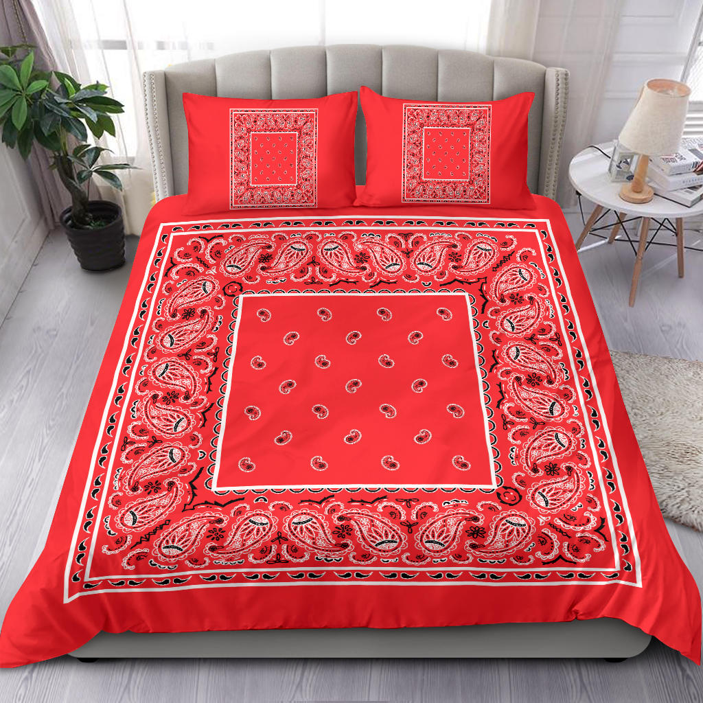 Duvet Cover Set - Traditional Red Bandana w Shams