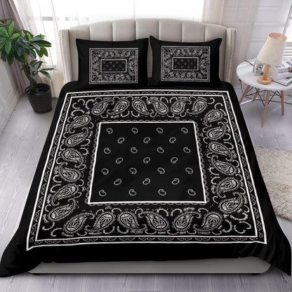 Duvet Set - Black Traditional Bandana w Shams