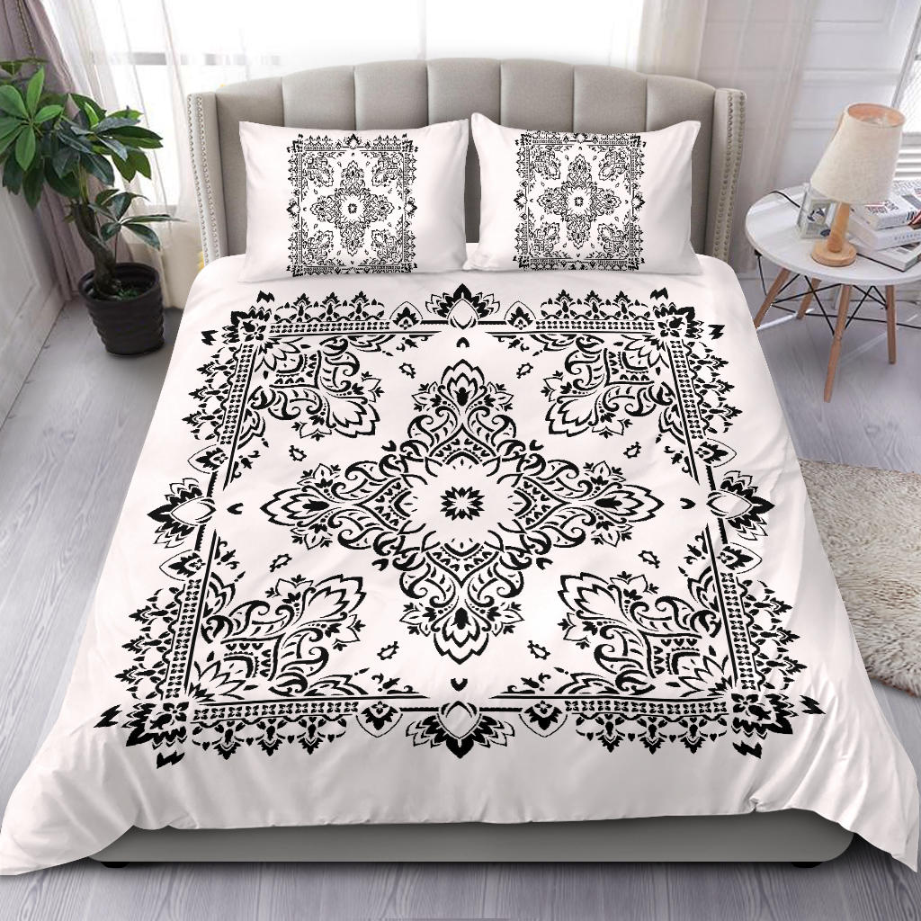 Duvet Cover Set - Black on White d2 Bandana w Shams