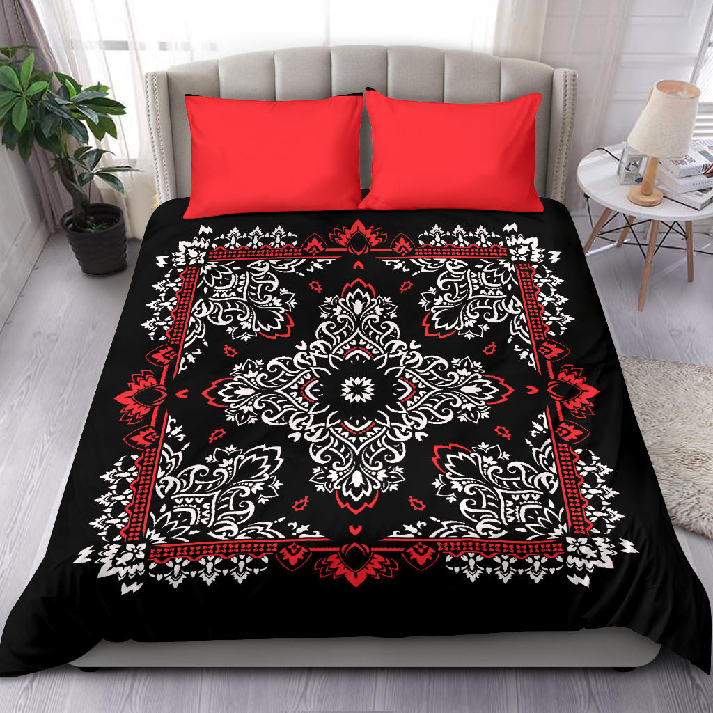 D2 Duvet Set - Black Bandana Red Shams