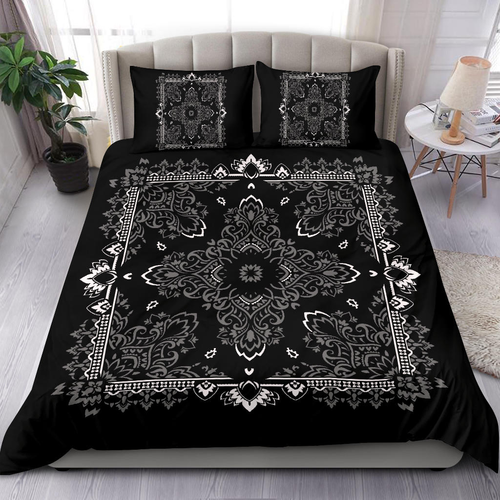 D2 Duvet Set - Black Gray Bandana w Matching Shams