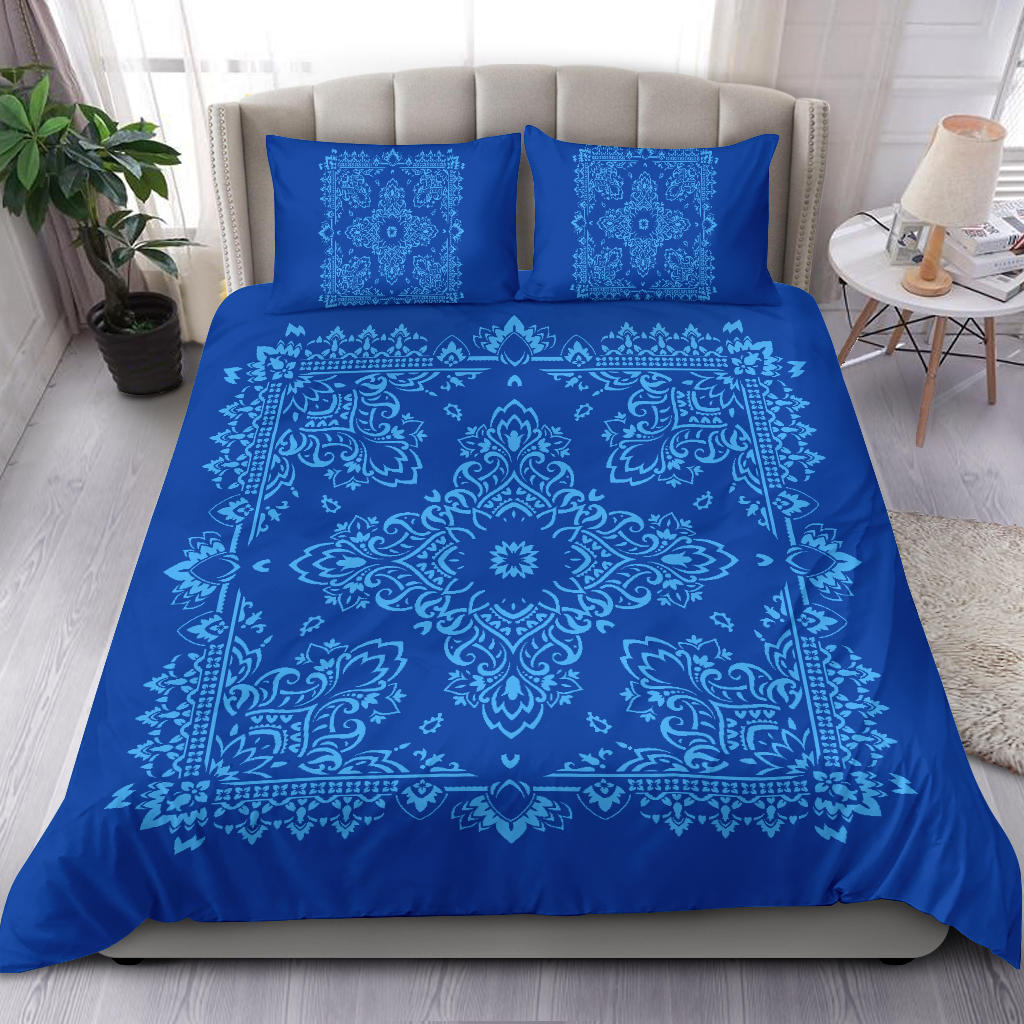 D2 Duvet Cover Set - Blue Lt Blue Bandana w Matching Shams