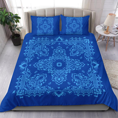 D2 Duvet Cover Set - Blue Lt Blue Bandana w Matching Shams