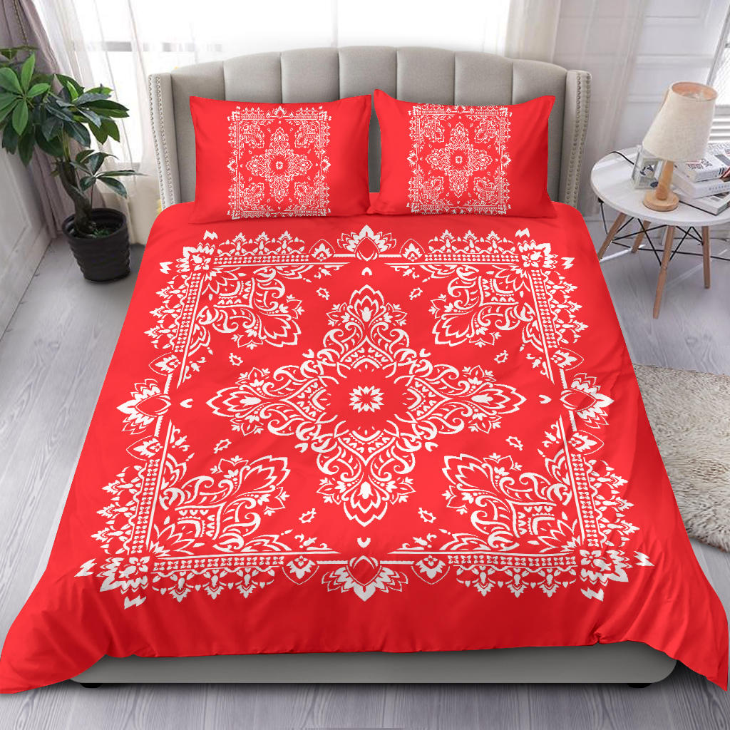 D2 Duvet Cover Set - Red and White w Shams