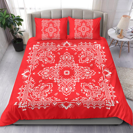 D2 Duvet Cover Set - Red and White w Shams