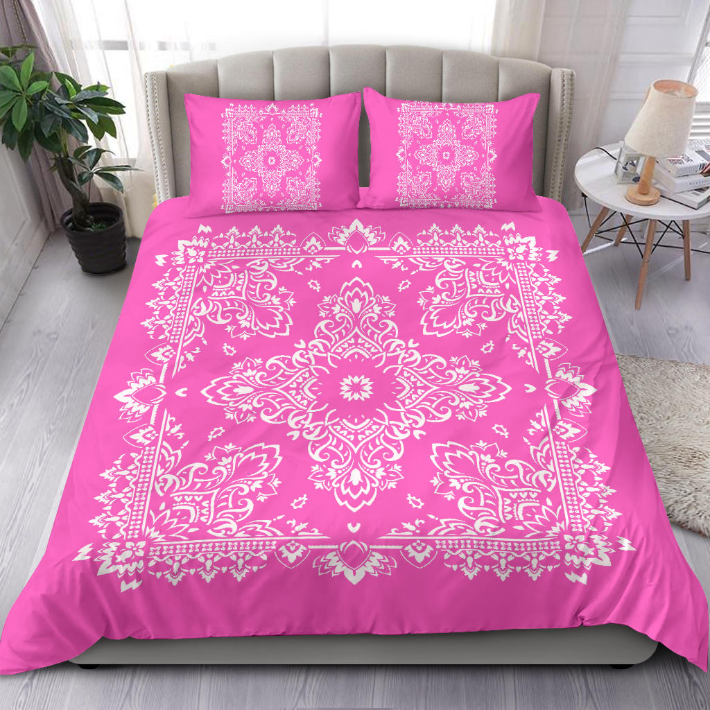 D2 Duvet Cover Set - Pink and White w Shams