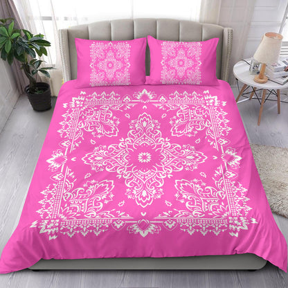D2 Duvet Cover Set - Pink and White w Shams