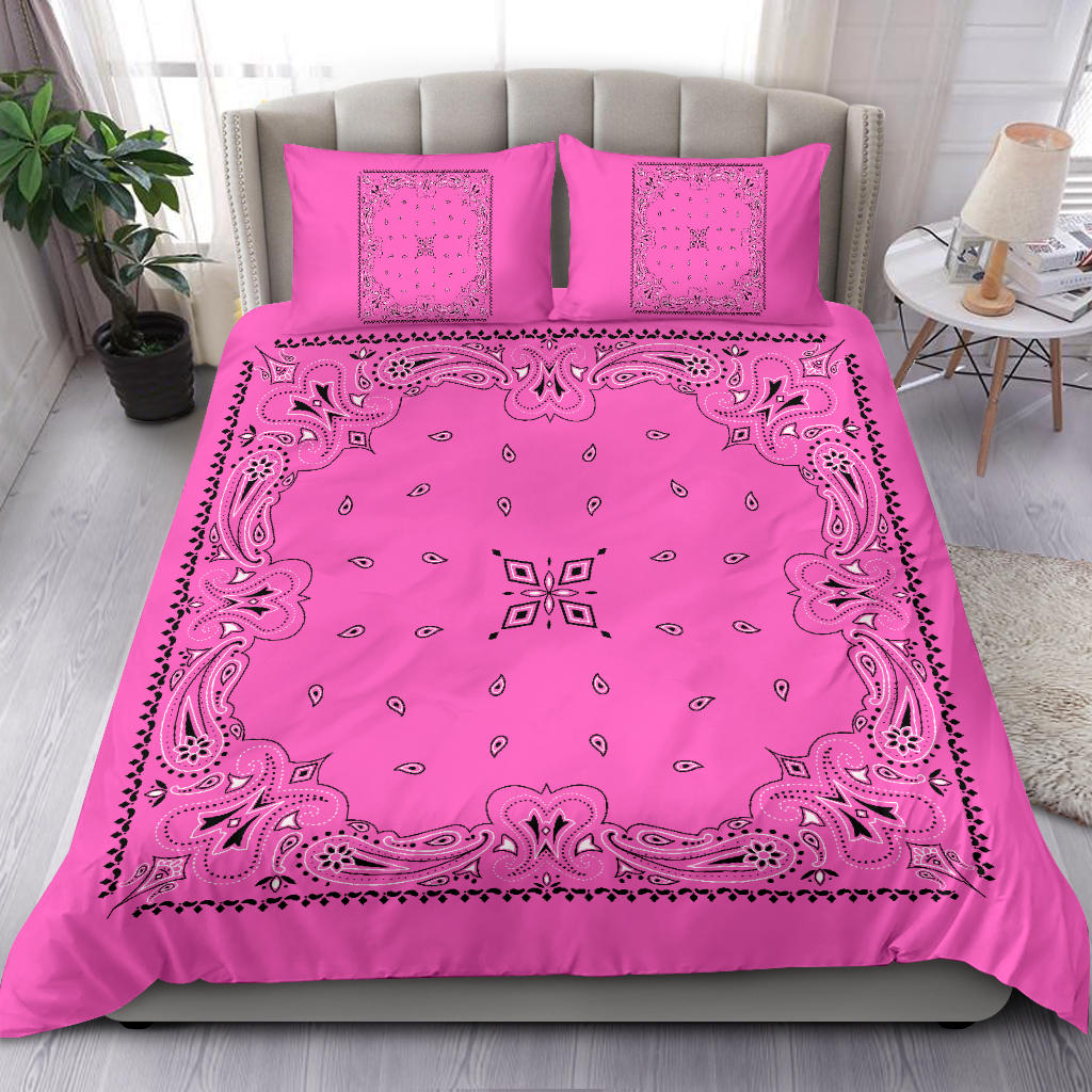 D Duvet Cover Set - Pink and White w Shams