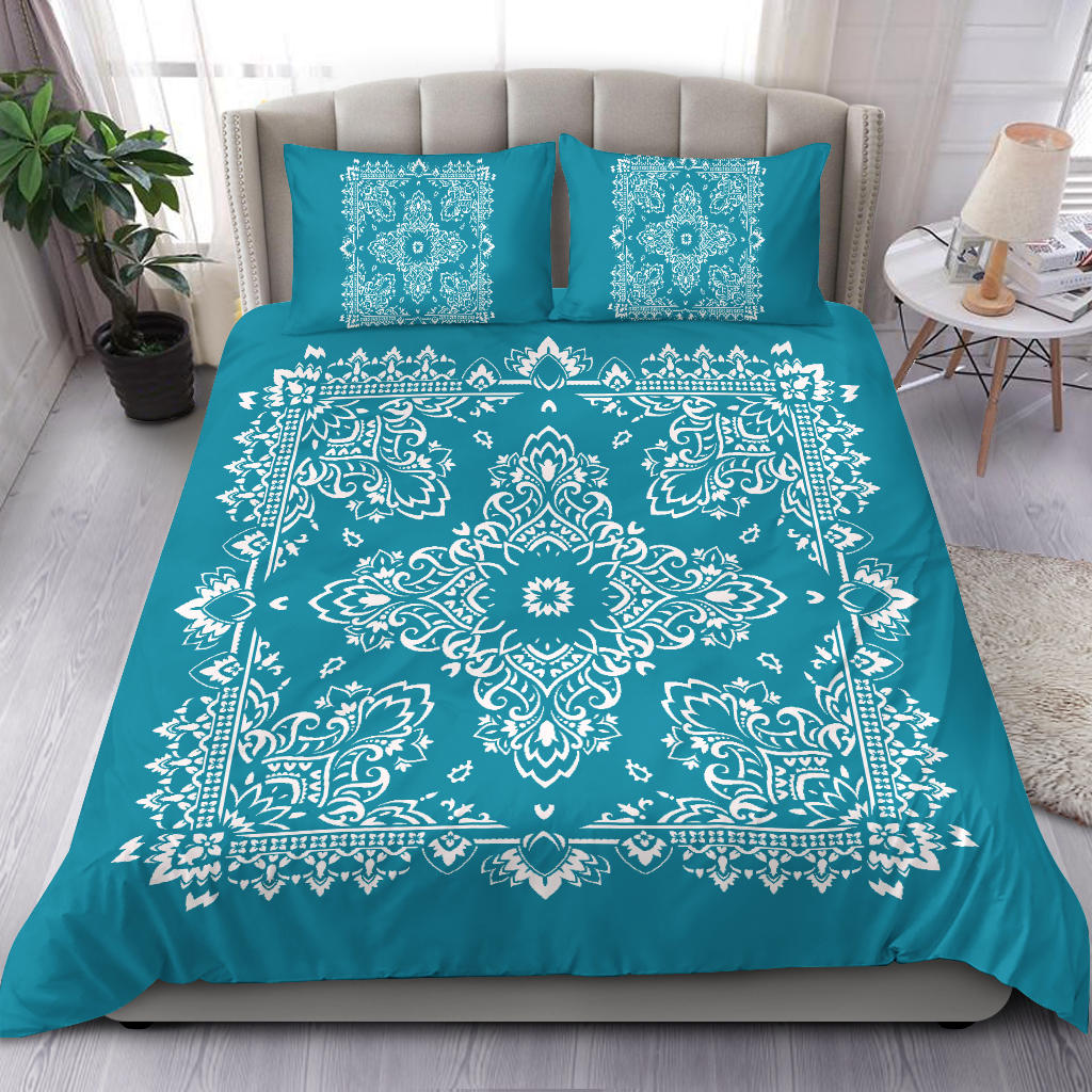 D2 Duvet Cover Set - Teal and White w Shams