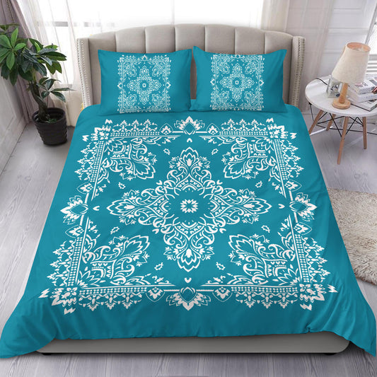 D2 Duvet Cover Set - Teal and White w Shams
