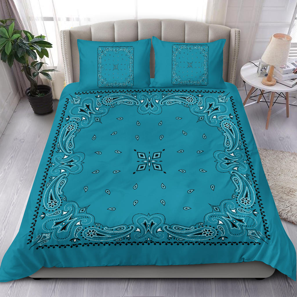 D3 Duvet Cover Set - Teal and White w Shams